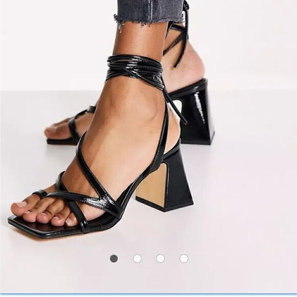 Top Shop Nadia open square toe block heel wraparound ankle tie sandal size 5 NWT - Picture 1 of 7